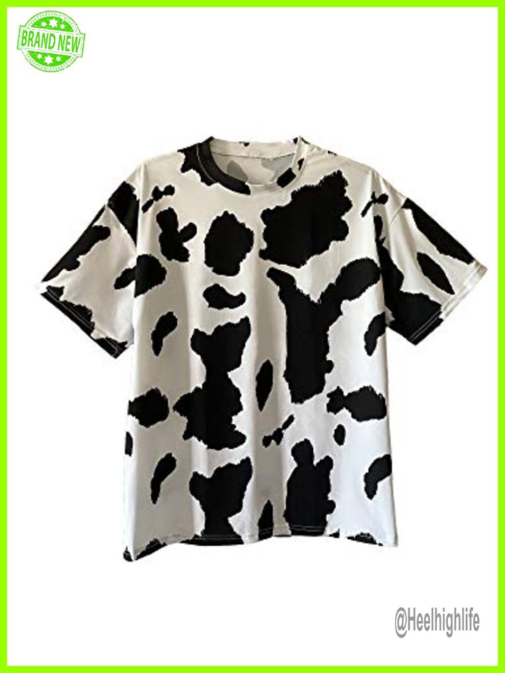 Women's Short Sleeve Round Neck Cow Print Oversized T Shirt